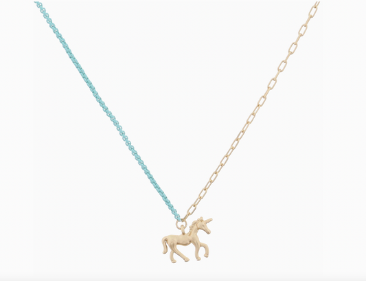 Mint & Gold Chain Necklace, Unicorn