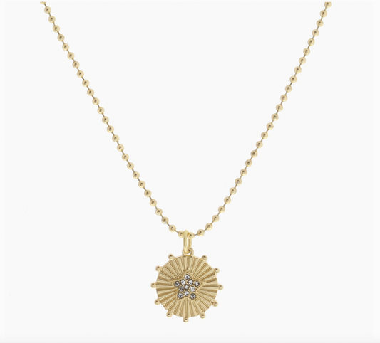 Gold Disc Crystal Star Necklace