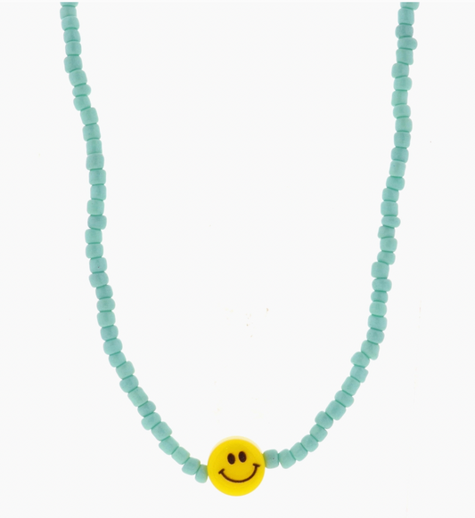 Mint Seed Bead Necklace, Smiley Face - Magpies Paducah
