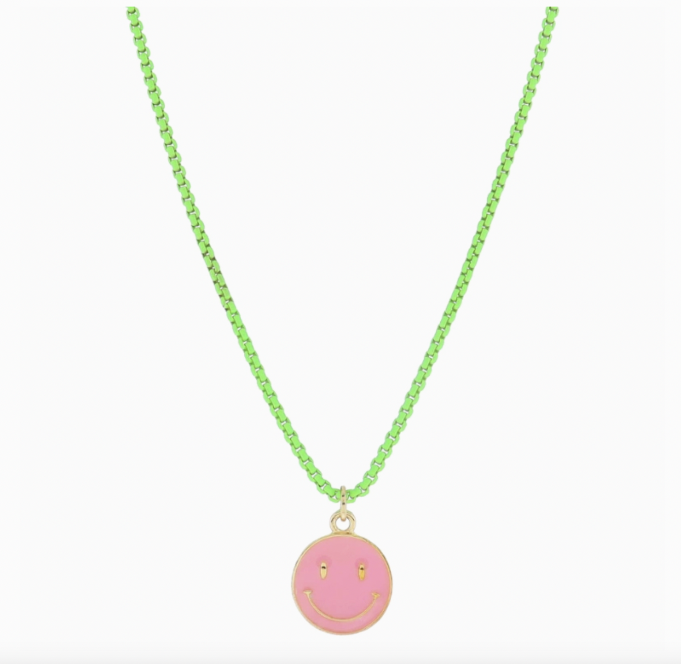 Pink Smiley Necklace, Lime Green Chain