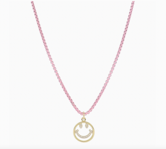 Pink Smiley Necklace, Light Pink Chain