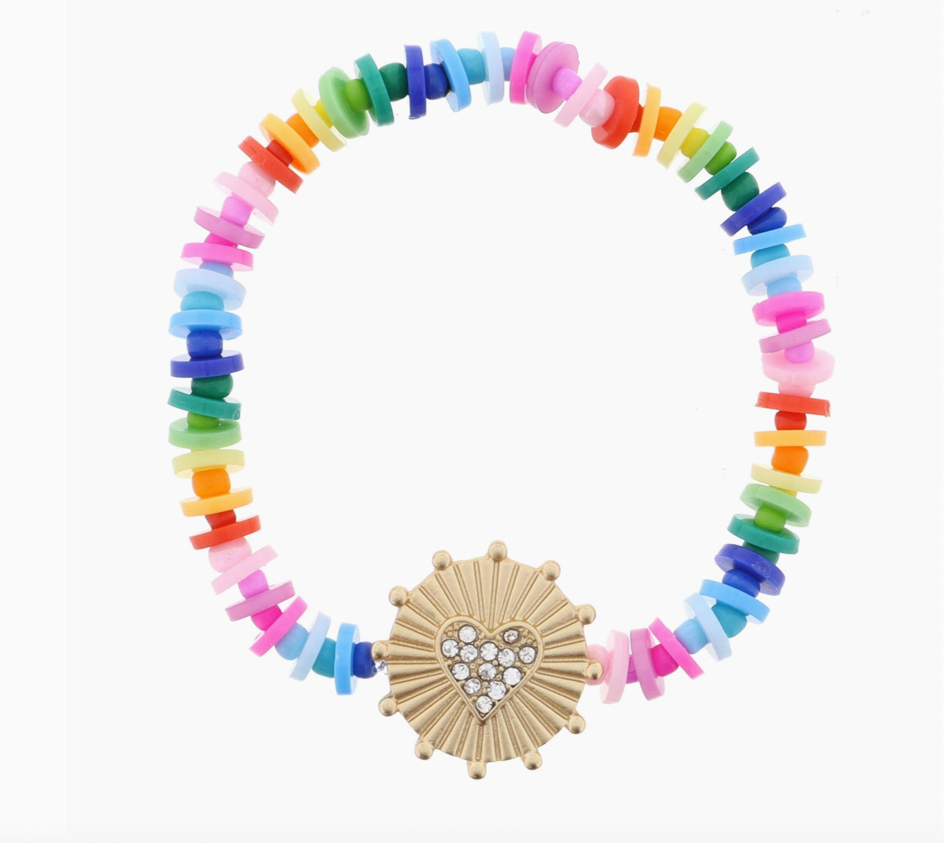 Rainbow Beaded Crystal Heart Bracelet