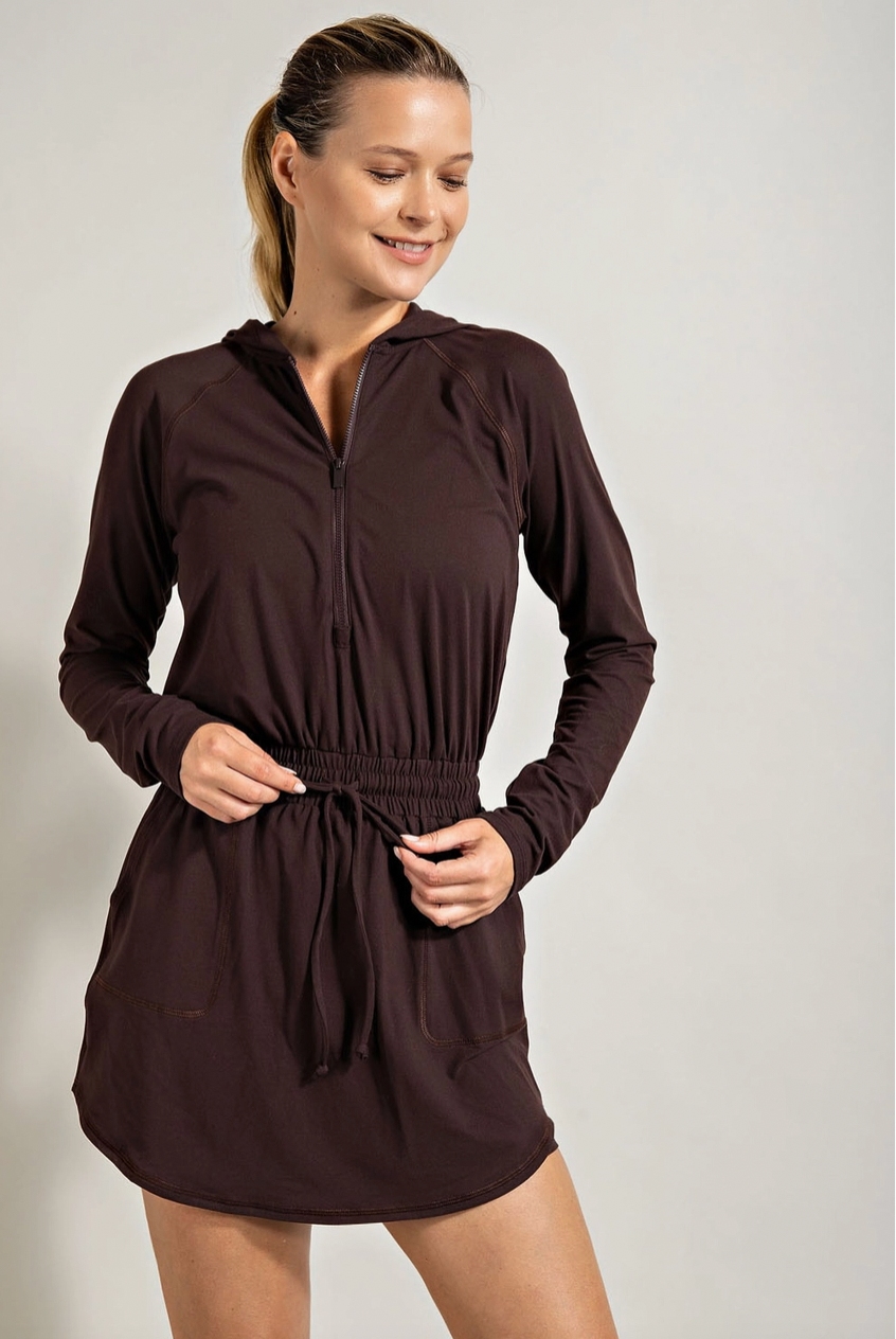 Hoodie Romper Dress, Espresso