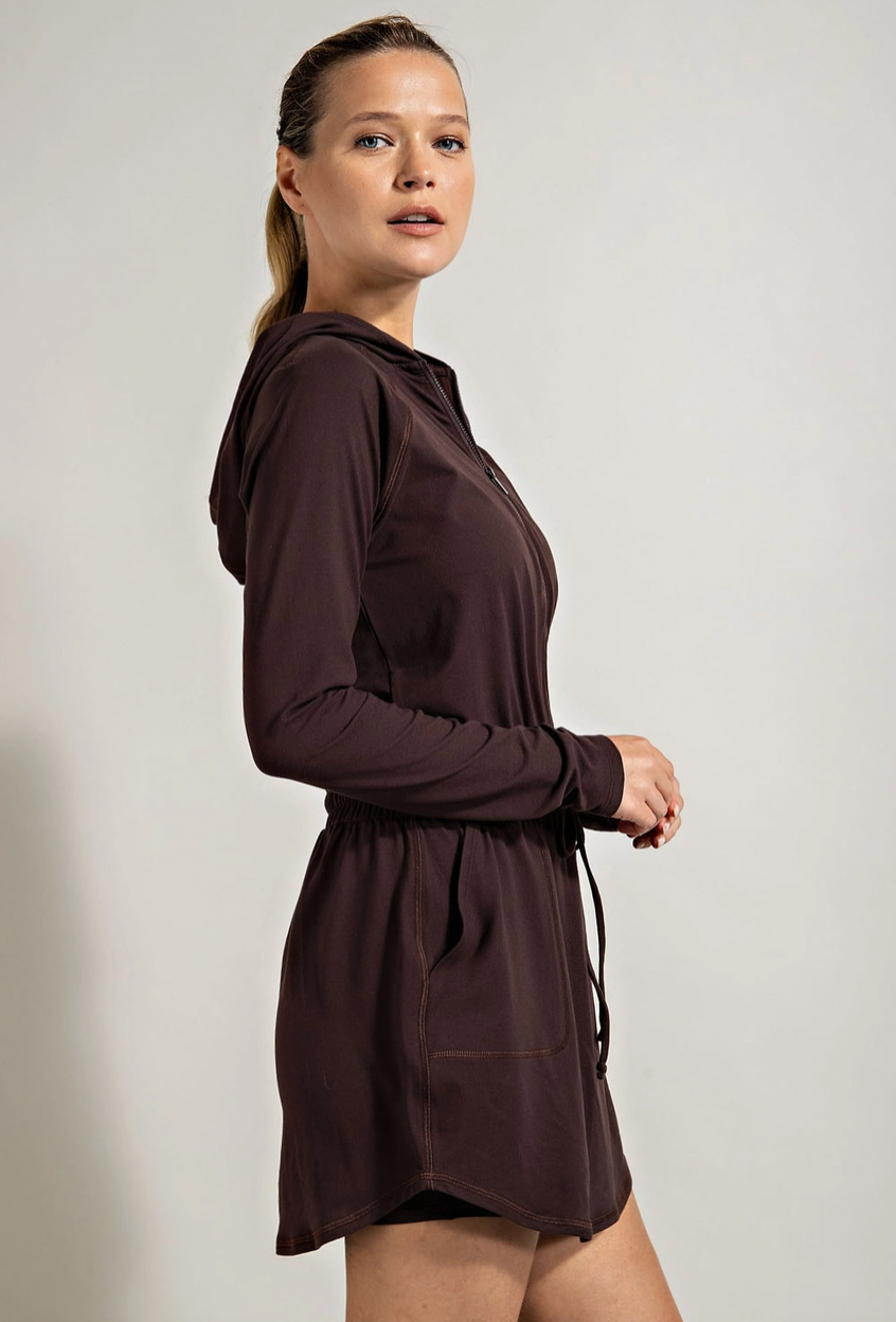 Hoodie Romper Dress, Espresso