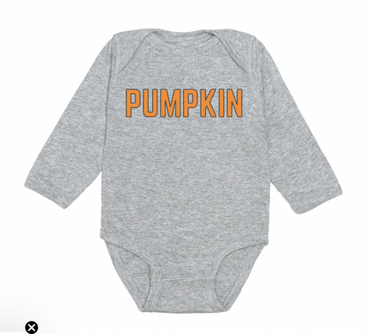 Sweet Wink Pumpkin Long Sleeve Bodysuit, Gray - Magpies Paducah