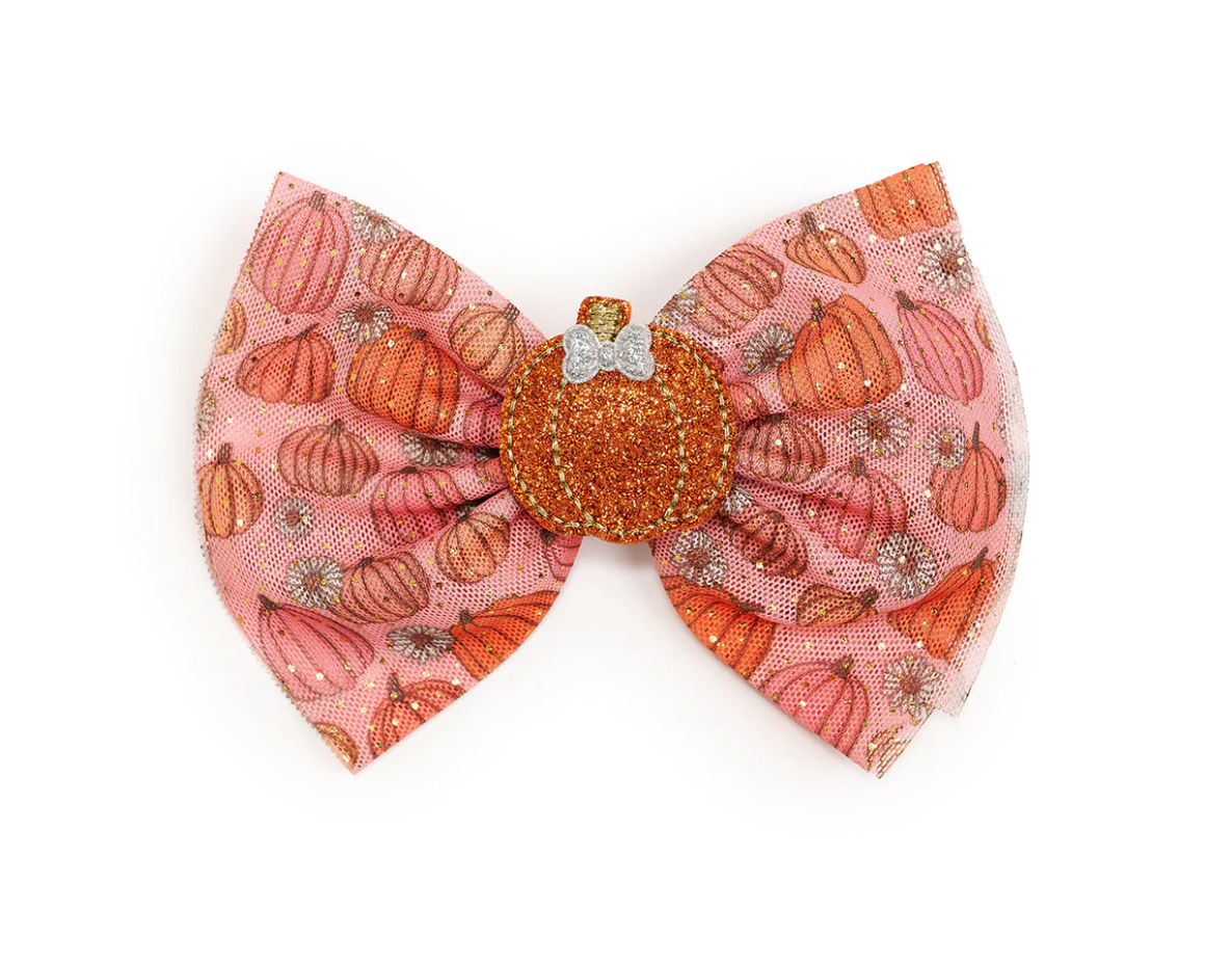 Pumpkin Daisy Blush Tulle Bow Clip