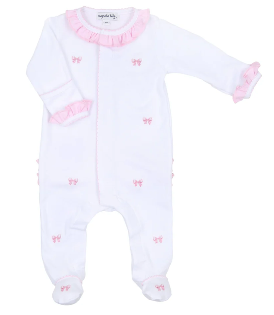 Baby Bows Ruffle Footie, Pink