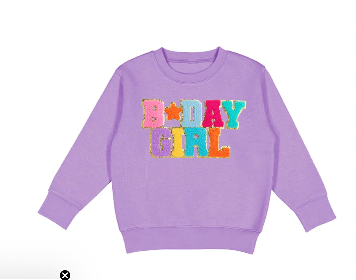 Birthday Girl Patch Sweatshirt, Lavender