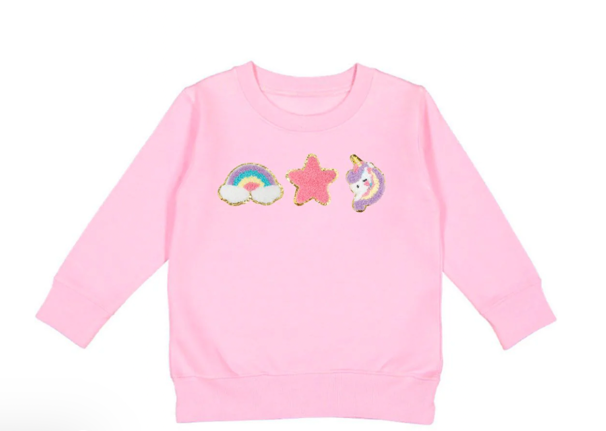 Unicorn Doodle Patch Sweatshirt, Pink