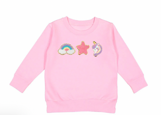 Unicorn Doodle Patch Sweatshirt, Pink - Magpies Paducah