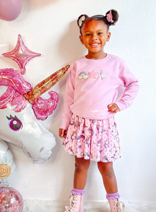 Unicorn Doodle Patch Sweatshirt, Pink