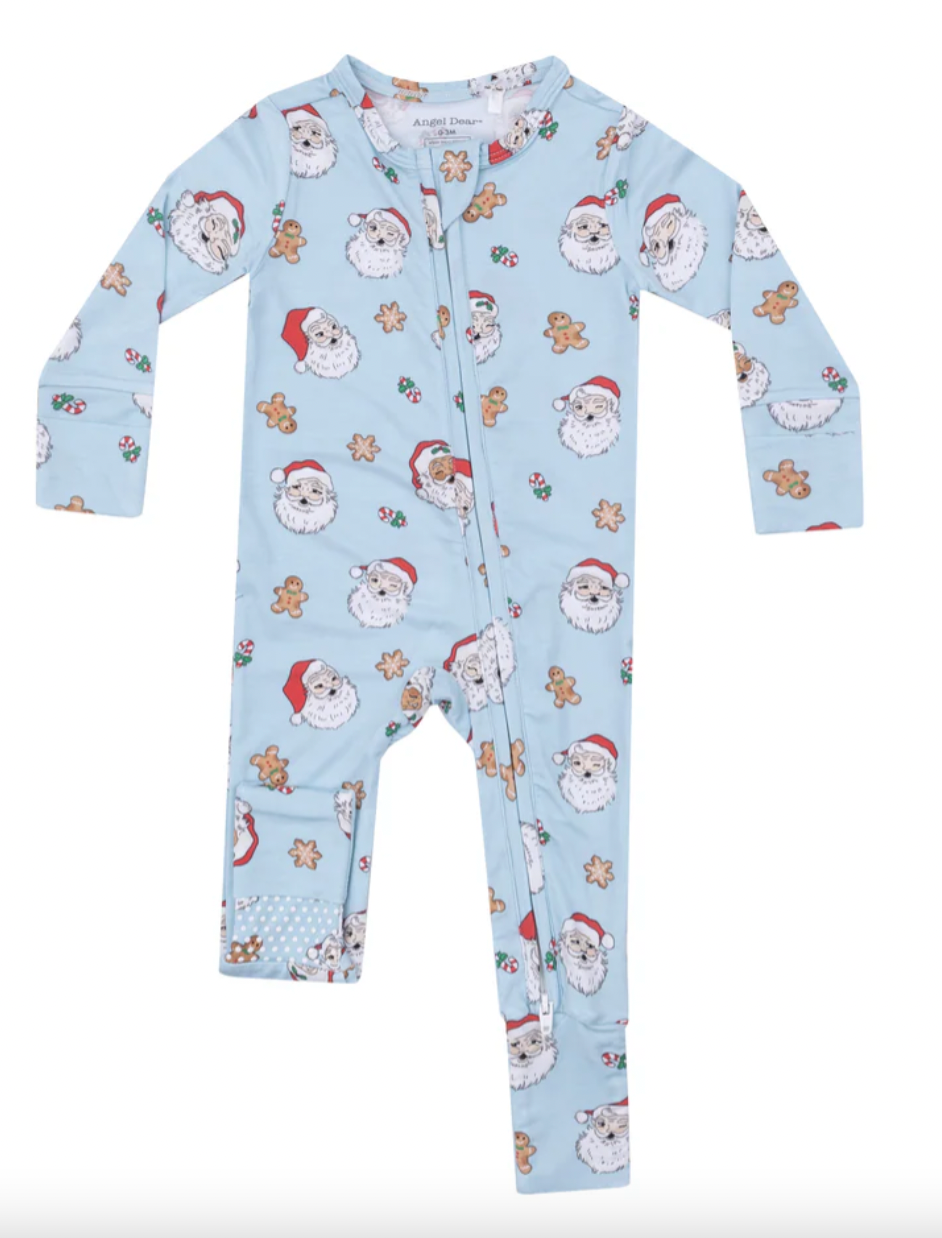 Vintage Santa 2 Way Zipper Romper, Blue