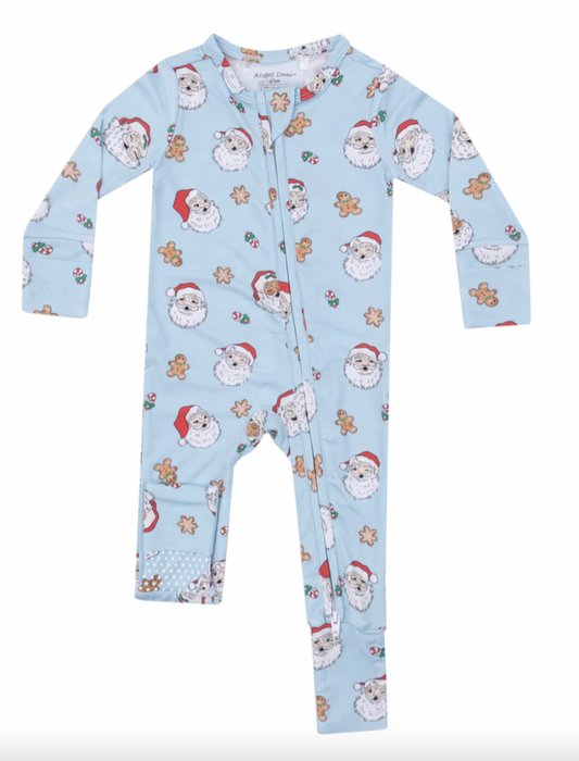 Vintage Santa 2 Way Zipper Romper, Blue