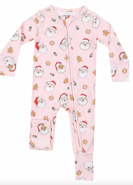 Vintage Santa 2 Way Zipper Romper, Pink