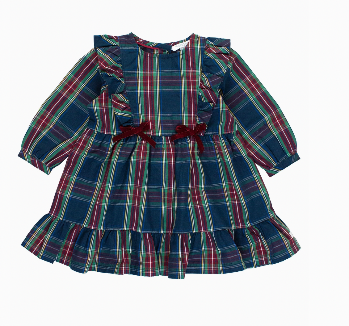 Ruffle Bow Dress, Winter Nights Plaid