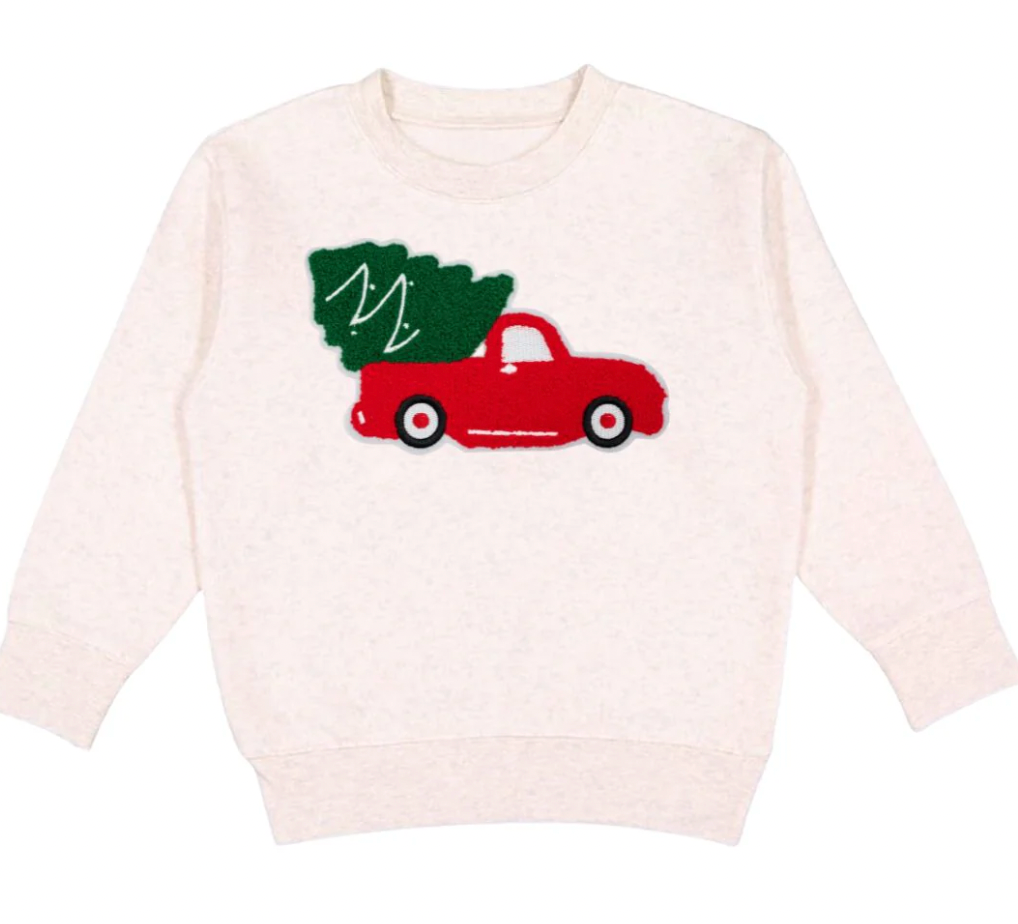 Christmas Truck Patch Sweatshirt, Natural | 3T