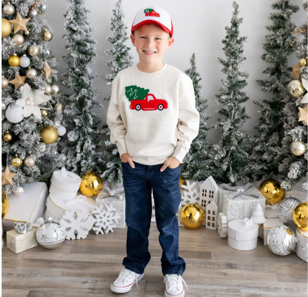 Christmas Truck Patch Sweatshirt, Natural | 3T