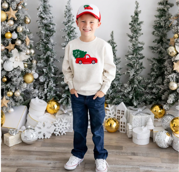 Christmas Truck Patch Sweatshirt, Natural | 3T