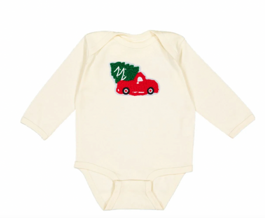 Christmas Truck Patch Bodysuit, Natural