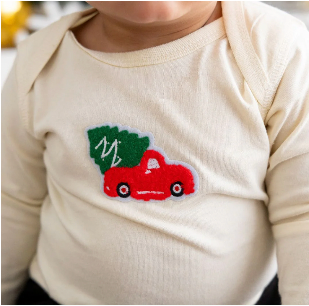 Christmas Truck Patch Bodysuit, Natural