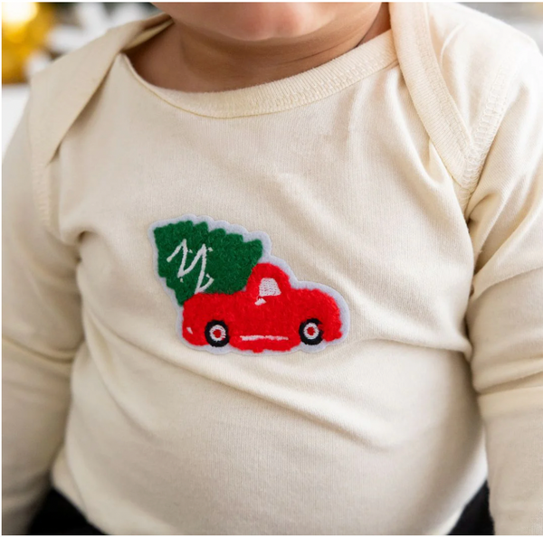 Christmas Truck Patch Bodysuit, Natural