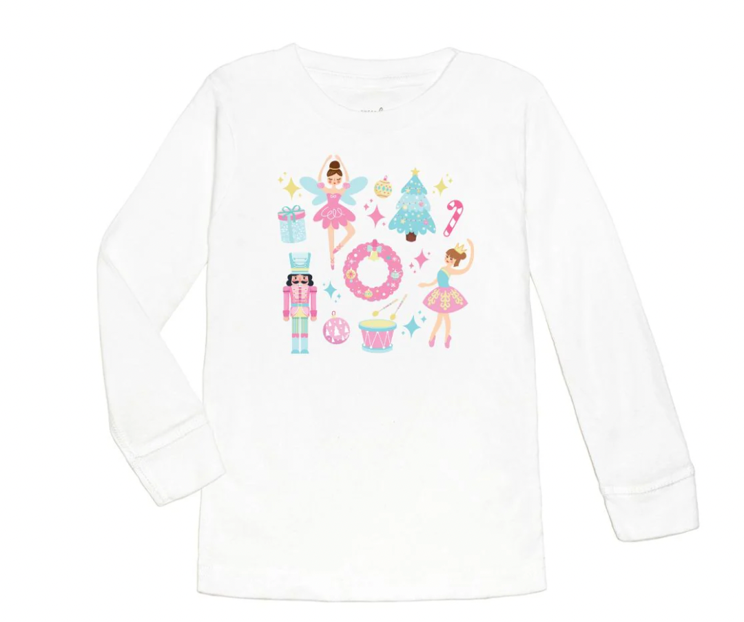 Nutcracker Doodle Long Sleeve Shirt, White