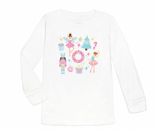 Nutcracker Doodle Long Sleeve Shirt, White