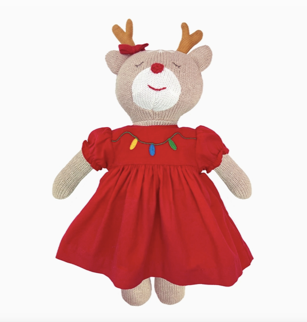 Knit Reindeer Doll with Red Dress