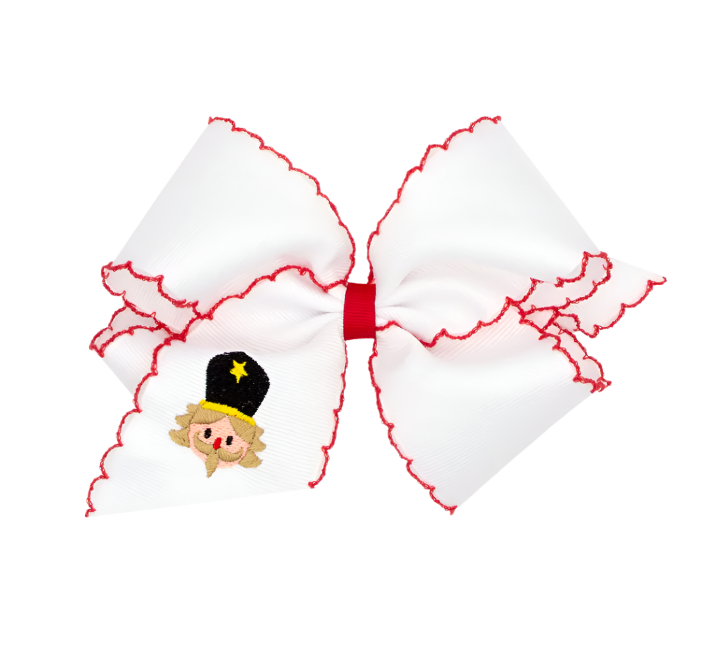 King Grosgrain Hair bow with Moonstitch Edge and Nutcracker Embroidery