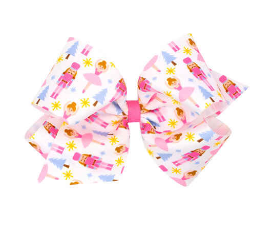 King Pink Nutcracker Printed Grosgrain Hair Bow