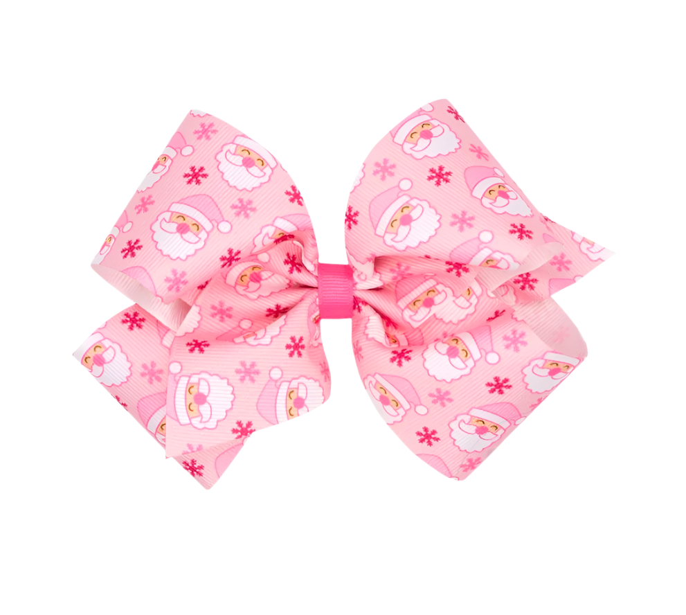 King Pink Santa Printed Grosgrain Hair Bow