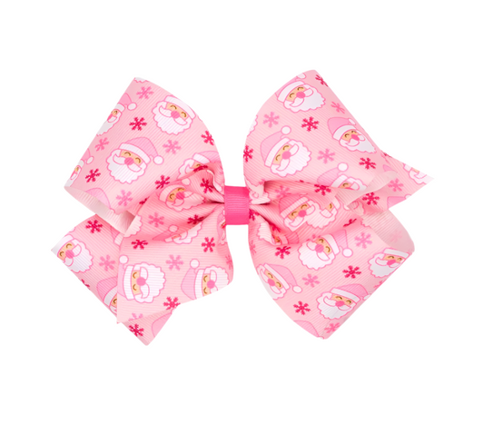 King Pink Santa Printed Grosgrain Hair Bow - Magpies Paducah