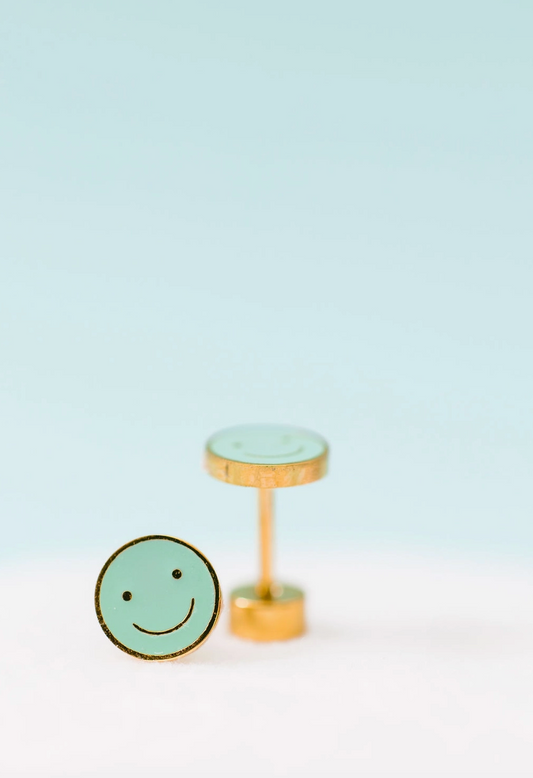 Blue Smiley Stud Earrings - Magpies Paducah