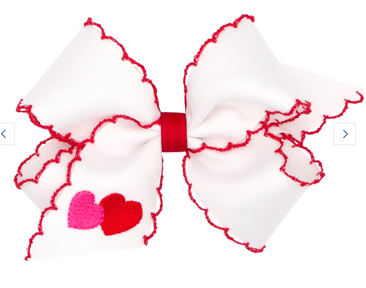 Medium Moonstitch Bow, White/Red Trim Hearts