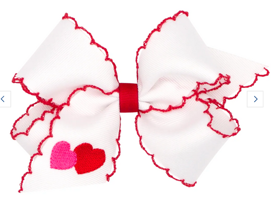 Medium Moonstitch Bow, White/Red Trim Hearts - Magpies Paducah