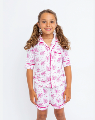 PJ Set, Short Sleeve Pink Flowers
