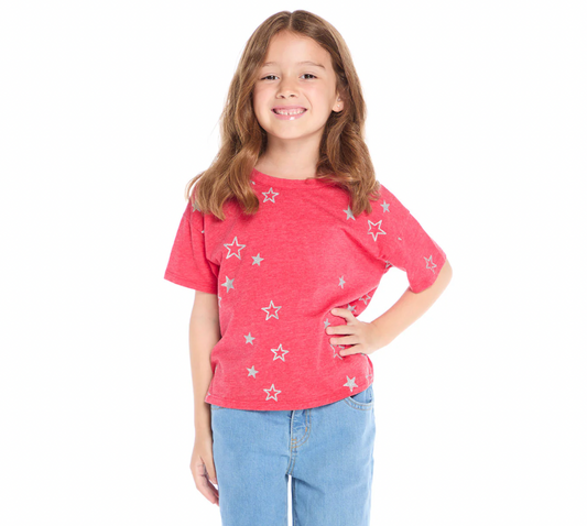 Tossed Crimson Glitter Stars Tee