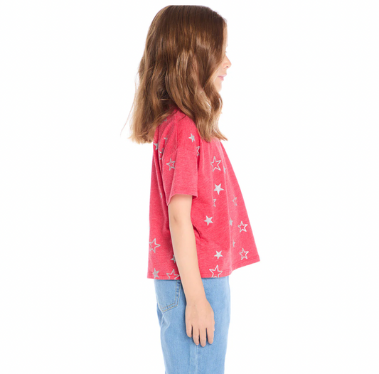 Tossed Crimson Glitter Stars Tee