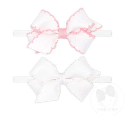 2 Pack Moonstitch Bows on Band | White/Light Pink & White - Magpies Paducah