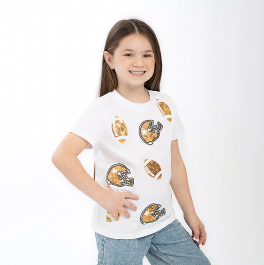 Gold Sequin Football Tee - Magpies Paducah