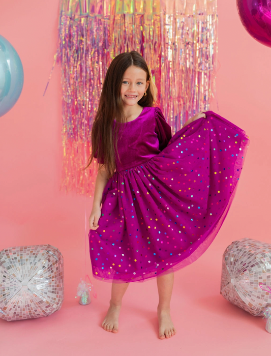 Diana Puff Dress, Deep Purple Confetti - Magpies Paducah