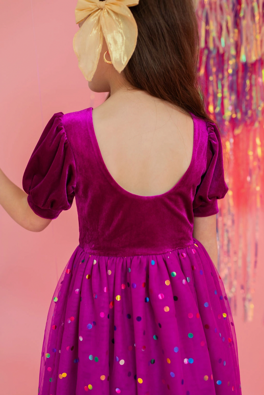 Diana Puff Dress, Deep Purple Confetti - Magpies Paducah