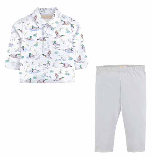 Collared Tee + Pants Set, Mallard Ducks