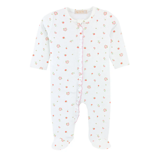 Zippered Ruffle Footie, Tiny Rosebud