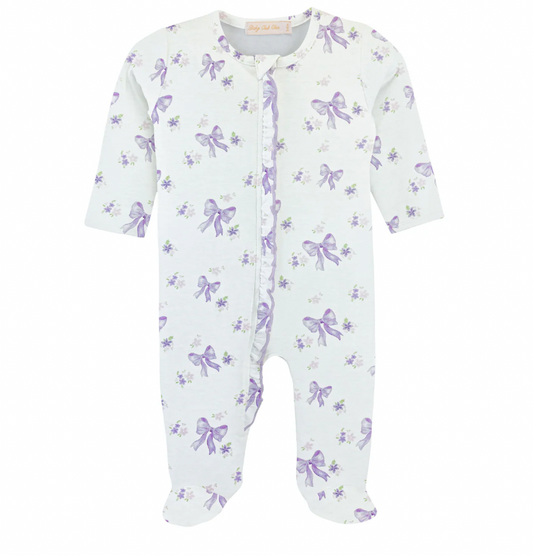 Zippered Ruffle Footie, Lavender Bows