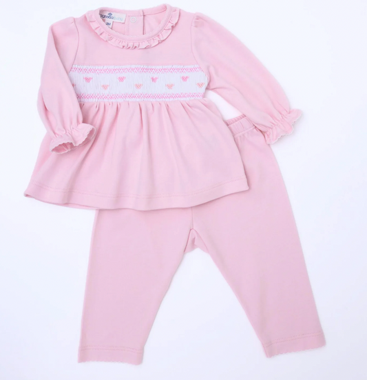 Valentine's Smocked Pant Set, Pink