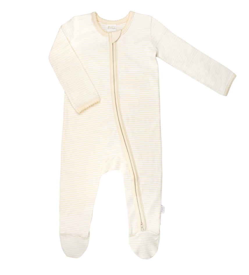 Oatmeal Stripe Cotton Zipper Footie - Magpies Paducah
