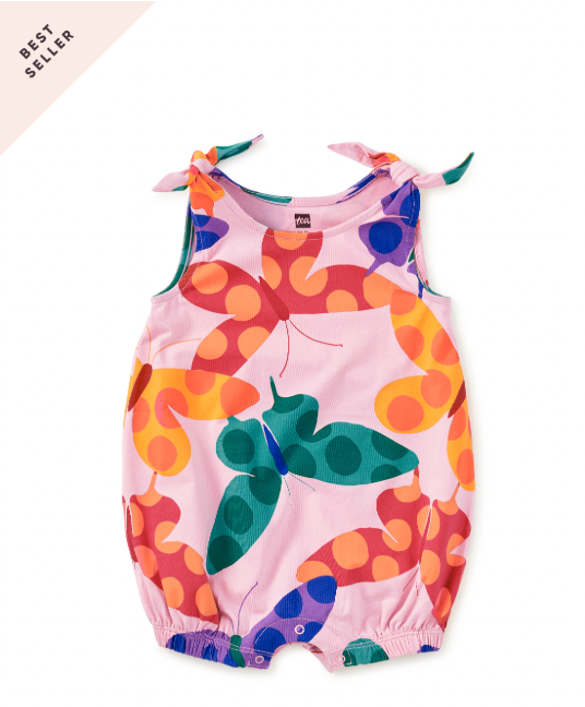 Tie Shoulder Baby Romper, Butterfly Spot - Magpies Paducah