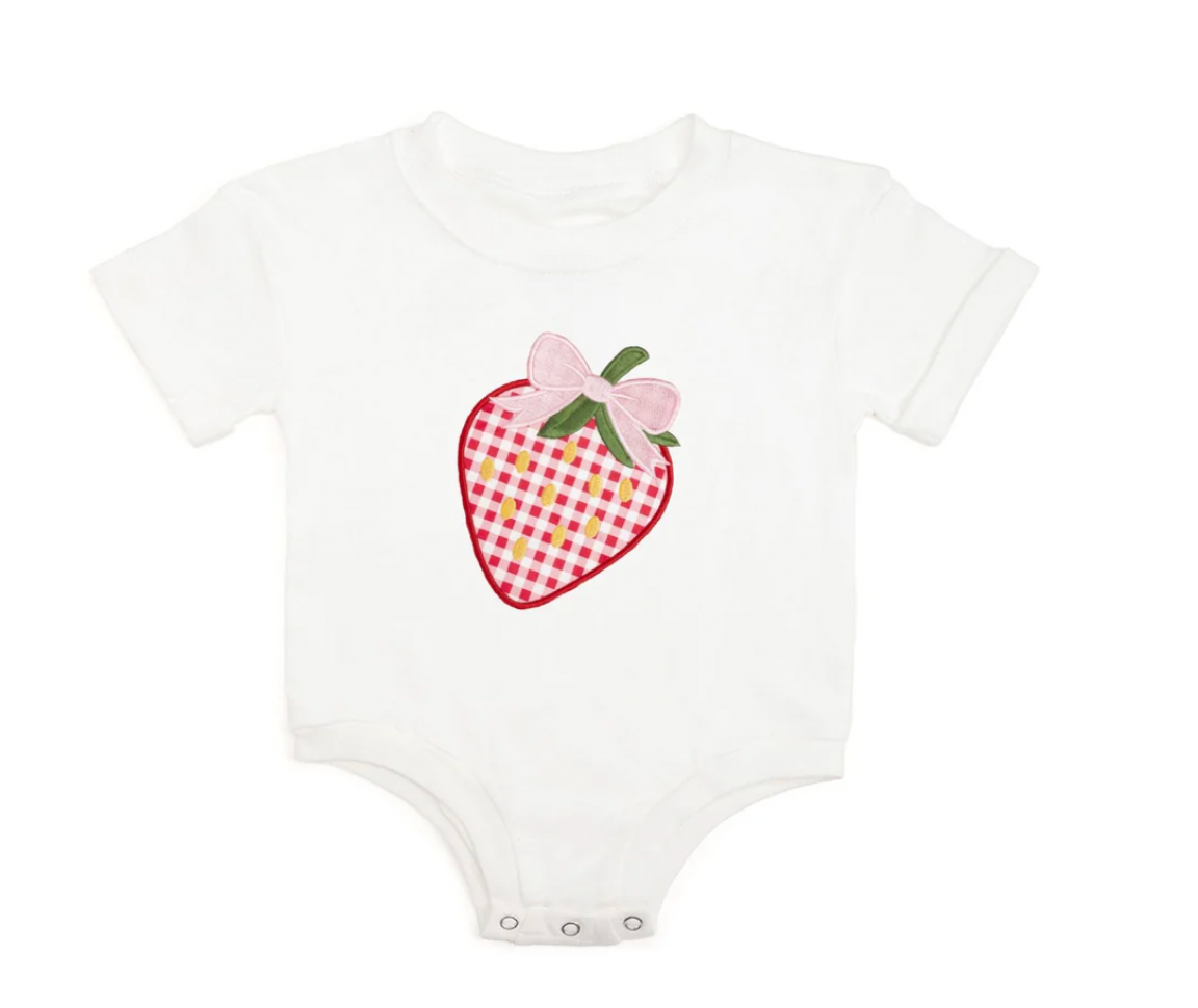 Strawberry Patchwork Short Sleeve Romper
