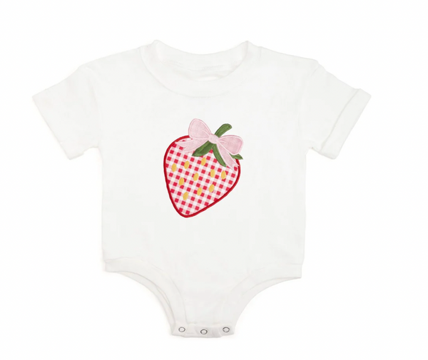 Strawberry Patchwork Short Sleeve Romper